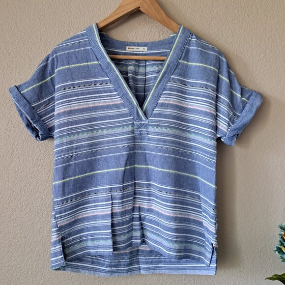 ❤️Marine Layer Modern Coastal Chic Blue Stripe Short Sleeve Top Size XS - Picture 1 of 6